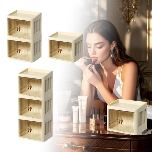 Boîtes de rangement pliables 52,5cm en blanc avec double porte et tiroir