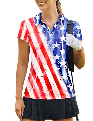 Image of PINSPARK Womens Golf Shirt Short Sleeve Polo V-Neck Quick Dry Tennis Tops | Moisture-wicking Breathable Fabric, Classic Collar, Slim Fit, Ideal for Golf Tennis Pickleball Casual