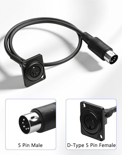 CERRXIAN 5 Épingle DIN MIDI Câble d'extension, panneau de type D femelle à mâle 5-Pin MIDI Adaptateur audio pour clavier, synthétiseur, pédalier, piano & Guitare - 1.64FT