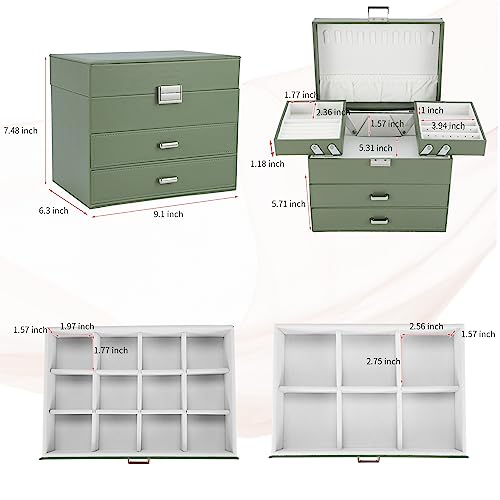 Dajasan Jewelry Organizer Box, Large Jewelry Boxes for Women Girls, Space-Saving 4 Layers Jewelry Storage Case with Drawer, Movable Metal Stand, Modern, Gift Idea (Green) by Dajasan - Used condition - Image 3