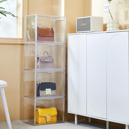 Image of ZLLZUU Acrylic Display Case Large Clear Boxes 3 Pack Stackable Storage Bins | Stackable, Easy to Assemble, for Makeup Collections Large Action Figures, Dustproof, Easy Clean, Clear Acrylic, Magnetic Door