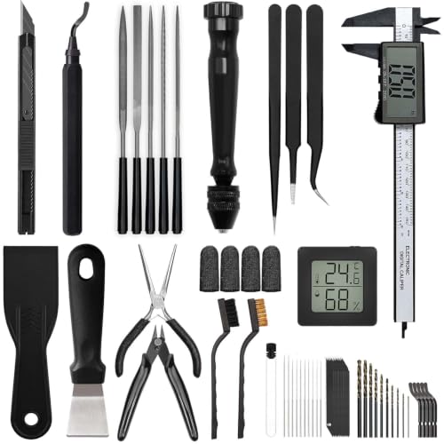 QeeaHuuo 3D Printer Tool Kit Essential 3D Printer Tools for Removing, Smoothing, Finishing, Deburring, Craving, Drilling