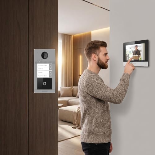 Image of HIKVISION Smart Video Door Phone Kit with 3 x DS-KH6320-WTE1 7 Inch Touch Screen Indoor Monitors & 1 x DS-KV8413-WME1(B) 2MP HD Villa Door Station, Wi-Fi, PoE, Two-Way Audio & Access Control