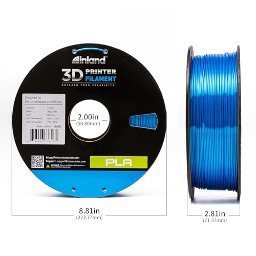Image of INLAND Micro Center Silk PLA 3D Printer Filament 1.75mm - Cyan Blue Shiny, Dimensional Accuracy + /- 0.03 mm - 1 kg Spool (2.2 lbs), Clog Free Colorful Filaments