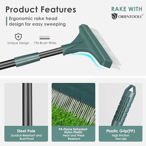 ORIENTOOLS Grass Rake for Artificial Grass, Turf Rake Artificial Lawn Brush with Adjustable Steel Handle 80 to 130 CM Garden Tools Fake Grass Brush for Lawns and Carpet 3 ORIENTOOLS Grass Rake for Artificial Grass, Turf Rake Artificial Lawn Brush with Adjustable Steel Handle 80 to 130 CM Garden Tools Fake Grass Brush for Lawns and Carpet - Image 3