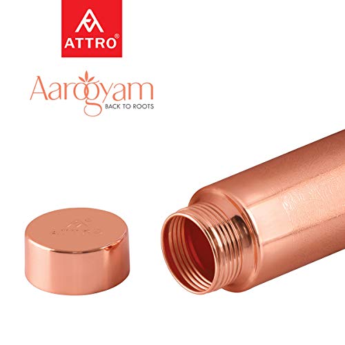 Image of ATTRO Satveda Copper Bottle Design Boosts Immunity Leakproof & Lightweight |Anti-Bacterial, BPA Free with Secure Cap for School, Travel, Gym & Work 1000ml Carving