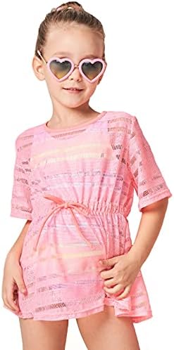 Julysand Toddler Girls Swimwear Cover Ups Kids Quick Dry Pink Drawstring Blouse Bow Swimsuit Coverup Beach Dress with Sleeve