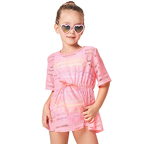 Julysand Toddler Girls Swimwear Cover Ups Kids Quick Dry Pink Drawstring Blouse Bow Swimsuit Coverup Beach Dress with Sleeve