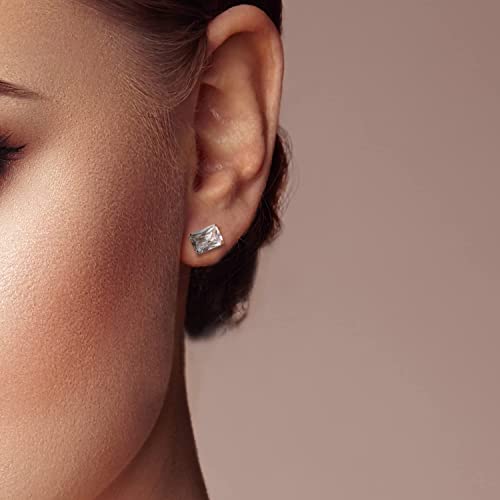 Diamonlite 2 Ct Cubic Zirconia Stud Earrings For Women And Men, D Color, Vvs Clarity, Excellent Emerald Cut, Rhodium Plated 925 Sterling Silver Lab Created Simulated Diamond Earrings - Emerald Cut Mens And Womens Silver Cz Studs #TOP3