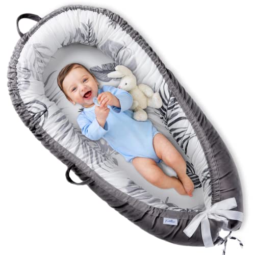 Image of Baby Lounger for Newborn Cover - Newborn Lounger for 0-12 Months, Breathable & Portable Infant Lounger - Adjustable Cotton Soft Baby Floor Seat for Travel, Newborn Essentials - Baby Snuggle