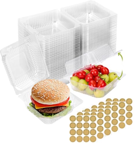 100 Pcs Individual Clear Cake Slice Boxes, 5.3 Inch Slice Cheesecake Pots Storage Container with Lid, Single Plastic Clear Cupcake Boxes with Stickers for Home Baking, Party, Wedding Cake Shop