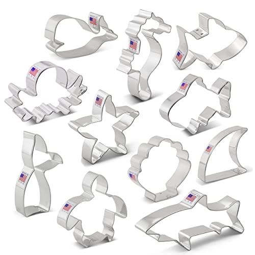 Ann Clark Cookie Cutters 11-Piece Under The Sea Cookie Cutter Set With Recipe Booklet, Shark, Whale, Fish, Mermaid Tail, Sea Turtle #TOP7