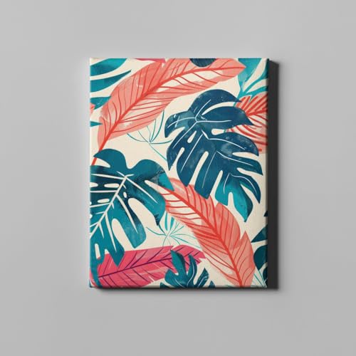 Toile Monstera Coral and Teal grand format pour déco intérieure