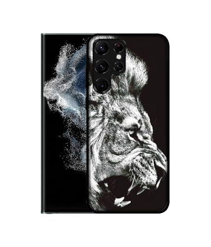 Image of Angry Lion Design Premium 2D Printed Metal Back Case Cover for Samsung Galaxy S22 Ultra 5G