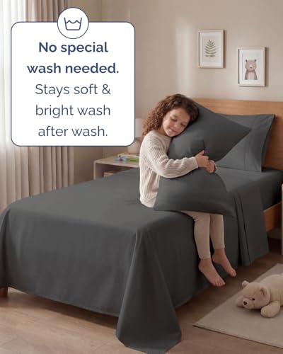 Image of Twin 4 Piece Bed Sheet Set - Comfy, Breathable & Cooling Sheets - Charcoal | Ultra Soft Hotel Luxury Bedding Set with 8-16 Inch Deep Pockets, 1 Flat & 1 Fitted Sheet & 2 Pillowcases, Wrinkle & Fade Free
