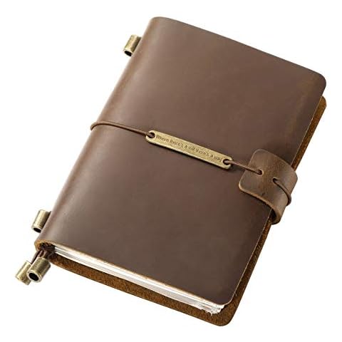 Mogokoyo Leather Cover Refillable Travellers Journal, 5.3"L x 4.0"W Journal Notebook Diary with Inserts and Pockets for Men & Women (Passport Size) Cover