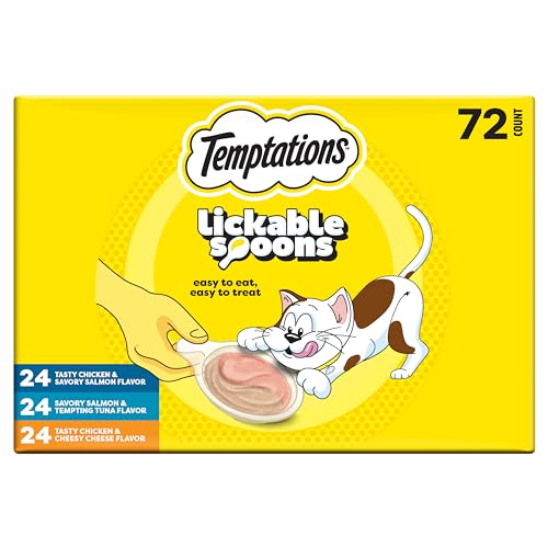 Temptations Lickable Spoons Soft Lickable Cat Treats Adult Wet Cat Treats Variety Pack 72 Spoons