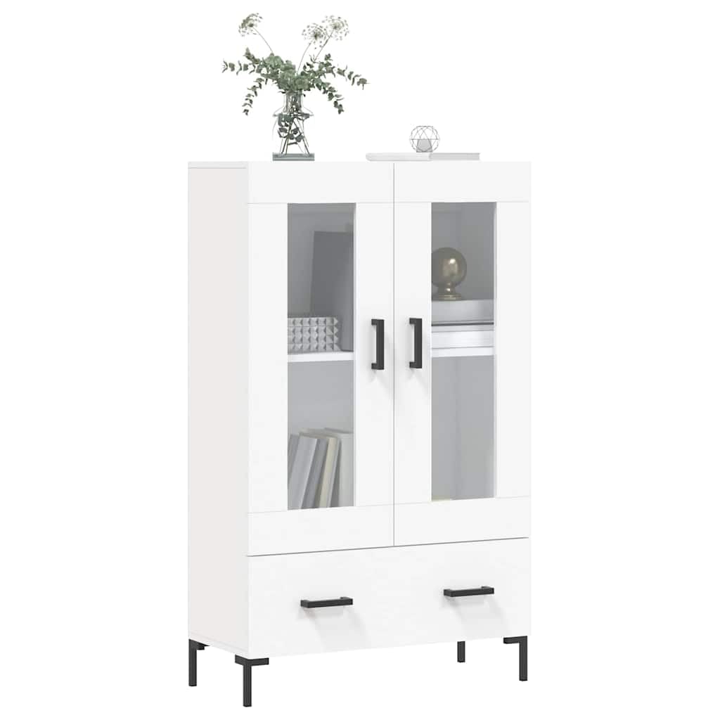 Mobile alto bianco, 69,5 x 31 x 115 cm, in legno con gambe in metallo, porte in vetro, molto spazio, design moderno, per soggiorno, corridoio o cucina, stabile e durevole