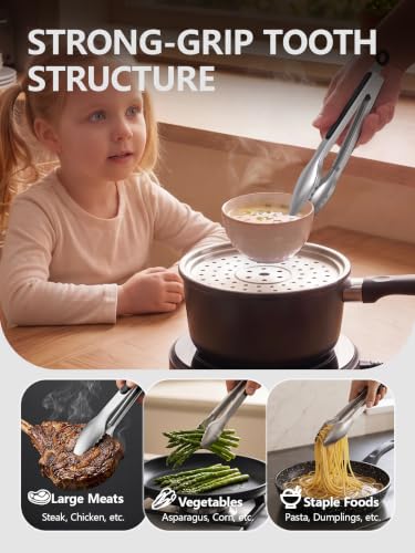 Bnlcd Stainless Steel Kitchen Tongs with Teeth Good Grip, Set of 3 Black - image 5