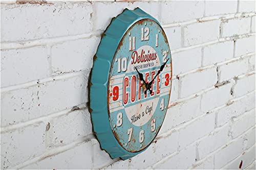Ezrall Bottle Cap Style 12Inch Metal Wall Clock Creative Decor Clock Industrial Country Farmhouse Style Blue Rustic Clock For School/Kitchen/Beer Bar/Restaurant/Cafe/Den #TOP1