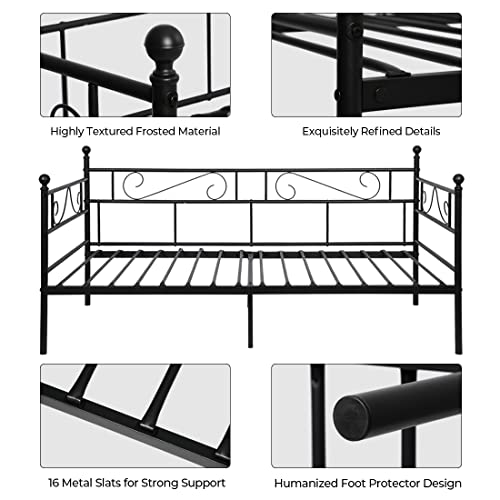 Aingoo sofá cama armadura de cama con tablillas cama de día cama de invitados 90 x 190 CM (Negro)