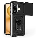 EASSGU Custodia per Armor per vivo X200 FE (6.31" Inches), Cover Rigida con Supporto ad Anello in Silicone per PC con Base Magnetica - Nero