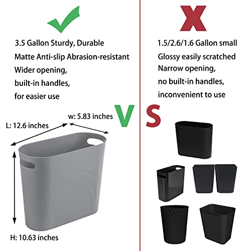 Image of rejomiik Small Trash Can, 3.5 Gallon Slim Garbage Can Plastic Waste Basket with Handles Container Bin for Narrow Spaces Bathroom, Bedroom, Kitchen, Office at Home, Grey