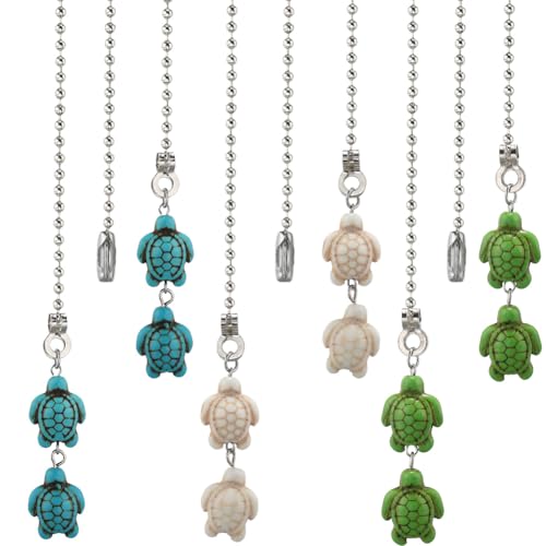 Image of CRASPIRE 12Pcs Turtle Ceiling Fan Pull Chain 3 Colors 14.37 Inch Synthetic Turquoise Summer Sea Ocean Beach Animal Hanging Charm Ornament Ball Chain Dangler Extender for Ceiling Fan Light Lamp Decor