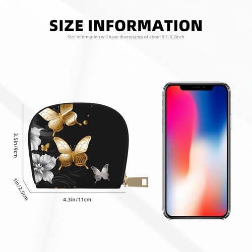Gold White Butterflies Black Credit Card Holder Wallet, Leather Zipper Card Wallet For Women Ladies Rfid Blocking Card Case Small Coin Purse Accordion Wallet Gift2