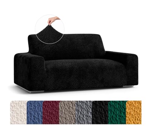 PAULATO BY GA.I.CO. Sofa Slipcover - Loveseat Slipcover - Stretch Armchair Cover - Soft Polyester Fabric Slip Cover - Velvet Collection - Black (36"-57" Wide)