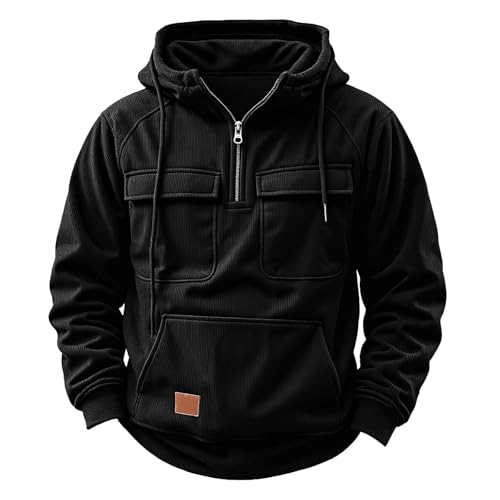 Corduroy Jacket Big And Tall Hoodies for Men Quarter Zip Up Hooded Sweatshirts Workout Gym Men Fashion Outdoor Pullover