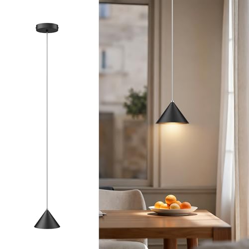 lundwa Lampada a sospensione LED Moderne 12W 800LM, Regolabile In Altezza lampada a sospensione moderna Nero, Alluminio Per Soggiorno Sala Da Pranzo Kitchen Comodino Camera da Letto(3000K)