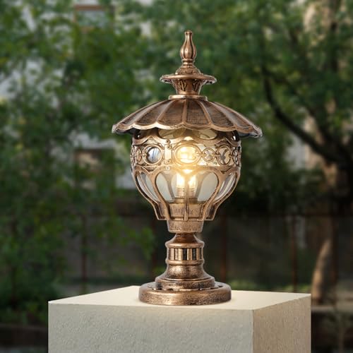 HZWJIA Modern Outdoor Pillar Lamp LED Tricolor Light Source Fence Deck Post Cap Lamp Hardwired Lotus Pillar Lamp Copper IP55 Waterproof Pillar Head Lamp For Villa Patio Garden Decorative Pillar Lamp D