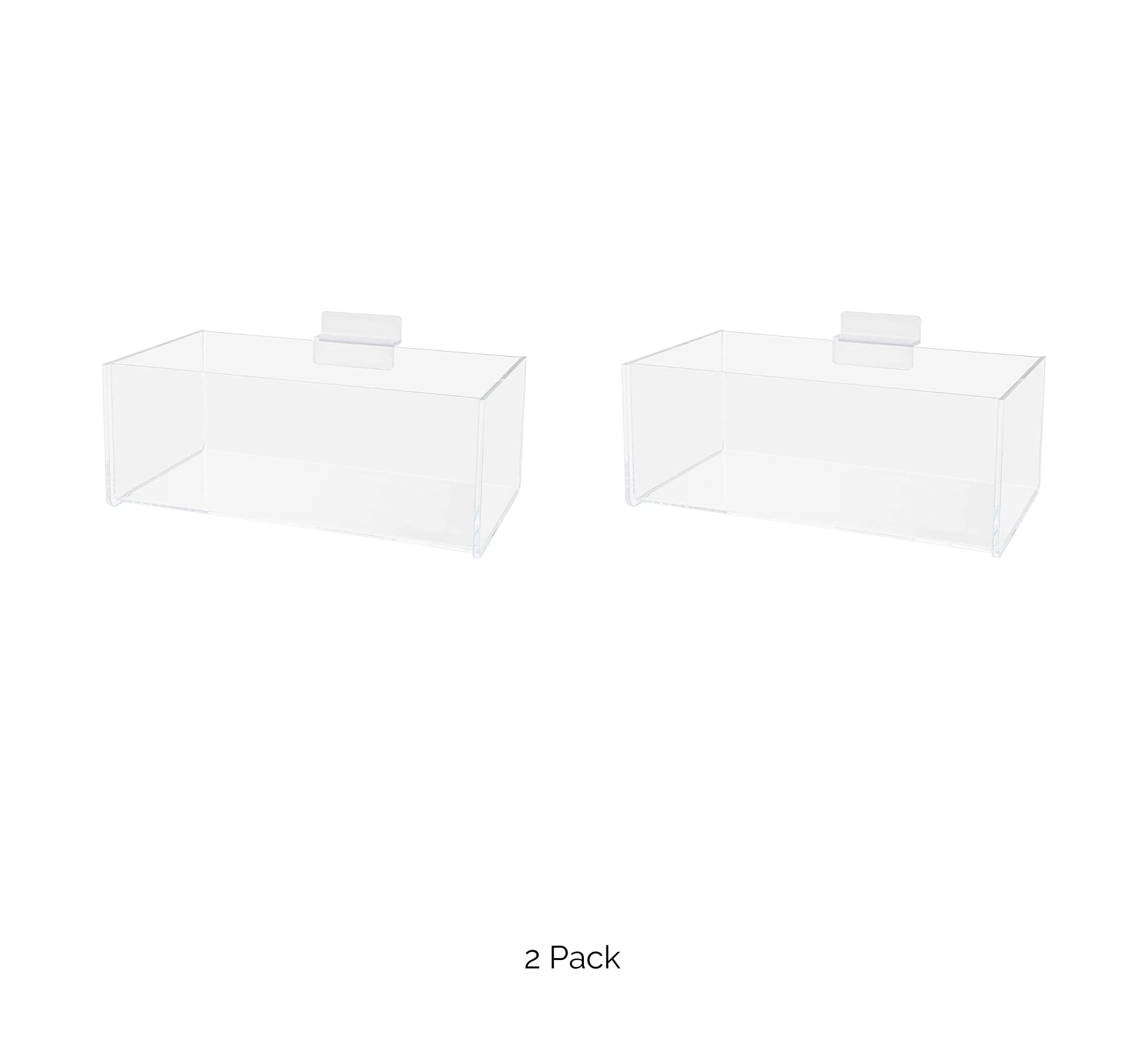 Marketing Holders 2 Pack Clear Slatwall Acrylic Retail Tray 1 Compartment Dump Bin Acrylic Storage Caddy Product Storage Display Tray Slatwall Shelves Organizer for School Business Shop