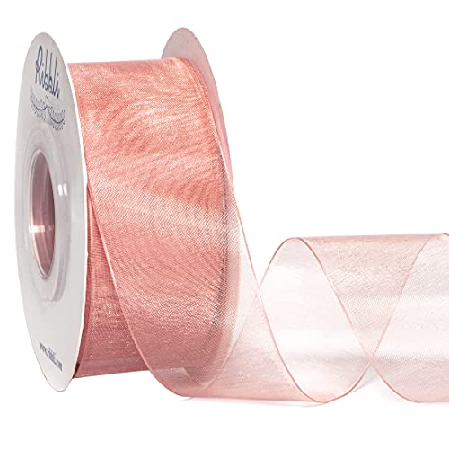 Ribbli Sweet Nectar Pink Sheer Organza Ribbon,1-1/2 Inches x Continuous 50 Yard,Rose Ribbon for Gift Wrapping,Bouquet Wrapping,Wedding Decoration,All Crafting and Sewing
