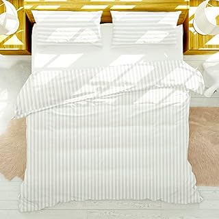 My home store Satin Stripe Egyptian Cotton 300TC Duvet Cover Set Hotel Quality Super Soft Breathable Striped Pattern Quilt Covers Bedding Sets (White, Double), (SS-01)