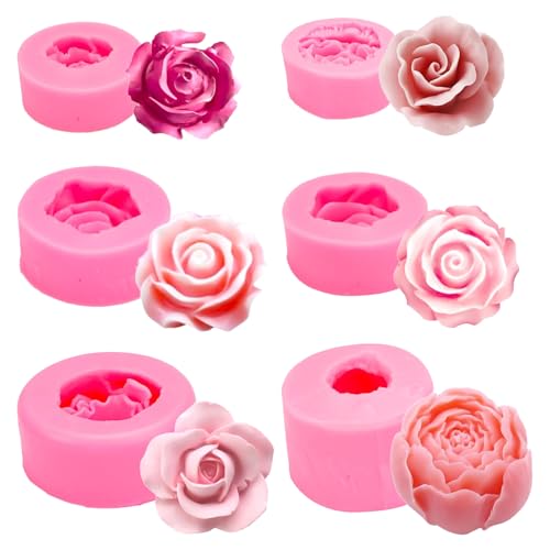 3D Silikonform Blumen, Silikon Formen Set, 6 Silikon 3D Rosenblüte, silikon Seife Blume Formen, Kerzen Formen, Rose Schokolade formen, Handgemachte, Schokoladendekoration
