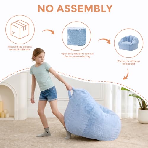 Image of HUGHEAVEN Medium Memory Foam Bean Bag Chair for Teens & Kids - 3ft | Fluffy Floor Chair Lounger, Cozy Faux Fur Reading Nook Chair, Comfy Beanbag Sofa Couch, Floor Seating Foam Seat with Filler