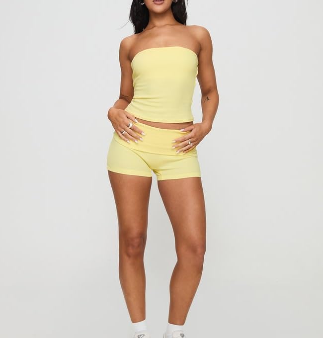 Image of Women Fold Over Lounge Shorts Low Waist Fitted Pajama Shorts Cute Sleep Pj Short Bottoms Roll Over Yoga Shorts