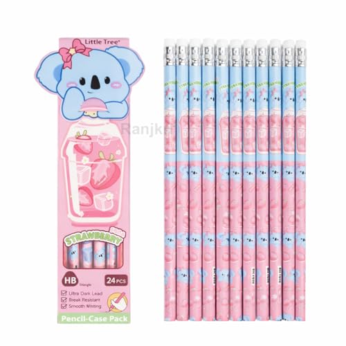 Image of Cute Cartoon HB Pencils for Kids (24 PCS) with Storage Case, Dark Writing Break Resistant Lead, Triangle Grip School Pencils for Writing Drawing Homework Return Gift Set