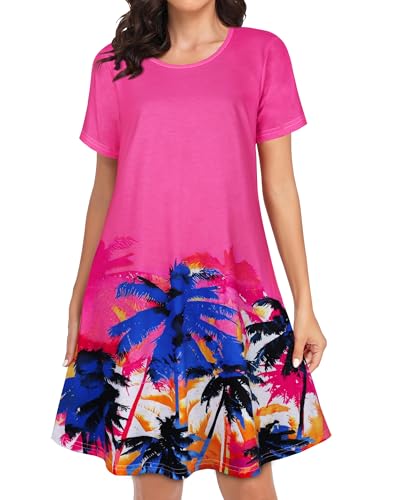 Image of Womens Summer Dresses Beach Casual Loose Tshirt Floral Short Sleeve Flowy Pockets Sundresses 2026