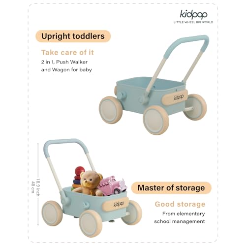 Image of Kidpop PULA 2-in-1 Push and Pull-Along Wagon, Baby Push Walker for First Learner from 7 Month to 4 Year, One Year Birthday Gifts, Sturdy and Safe, Indoors and Outdoors (Blue)