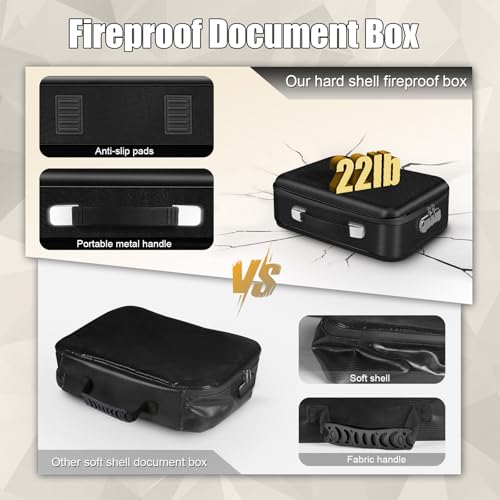 Fireproof Document Box, 15" x 11" x 5", Black | Hard Shell Document Organizer, with Lock, Fireproof & Water-Resistant, Portable Documents Safe Box, fits Home and Office — view 5