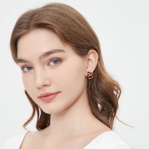 Red Enamel Stud Earrings Elegant Triangle Love Knot Vintage Design for Women4