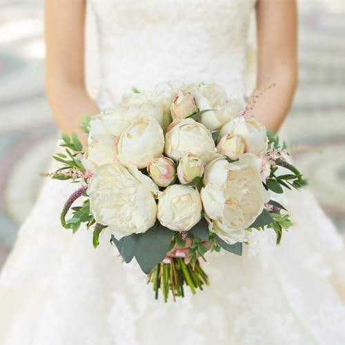 TOCHGREEN Artificial Peonies Silk Flowers 2 Bouquets Vintage Fake Peonies 14pcs Heads Faux Peony Flowers with Stems for Home Wedding Table Decoration Bridal Bouquet Crafts Floral A image 3