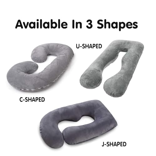 Image of U-Shaped Sleeping Pregnancy Pillow| Removable Velvet Covers| PregnoCare Fibres| Baby Shower Gift, Maternity, Nursing| Full Body Soft-Support Bump, Head, Back, Shoulder, Hips, Legs and Belly (Grey)