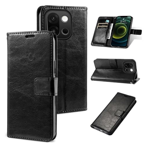 Étui OnePlus 10R clapet portefeuille en cuir noir uni