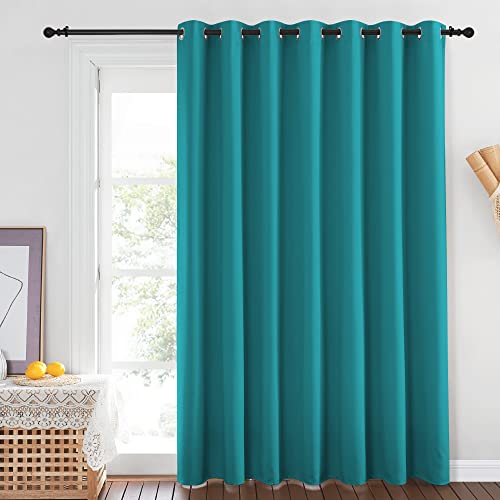NICETOWN Blackout Sliding Glass Door Curtain - Grommet Thermal Insulated Patio Door Drape Extra Wide Room Darkening Voice Reducing for French Door (Peacock Teal, W100 x L84, 1 Piece)