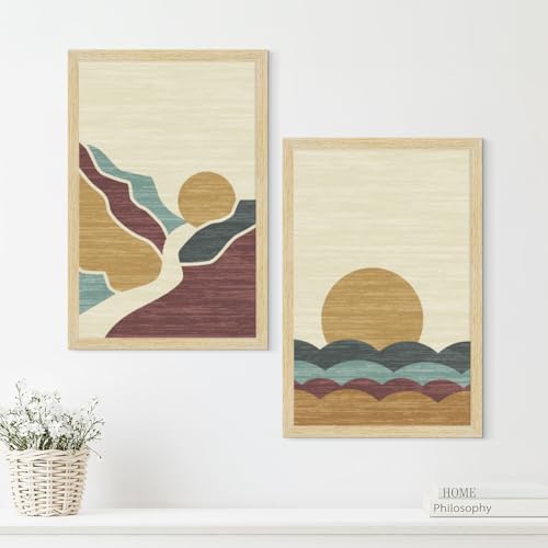 Image of ArtX Paper Boho Aesthetic Wall Decor Paintings with Frame for Home Decoration, Painting for Living Room Bedroom Office, Framed Painting for Wall Decoration, Wall Decor For Living Room, Set Of 2