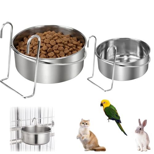 ZHYUAN Ciotola da 2 Ciotole in Acciaio Inox con Ganci per Gabbia per Cani, Gabbie Appese per Cani, Gatti e Piccoli Animali